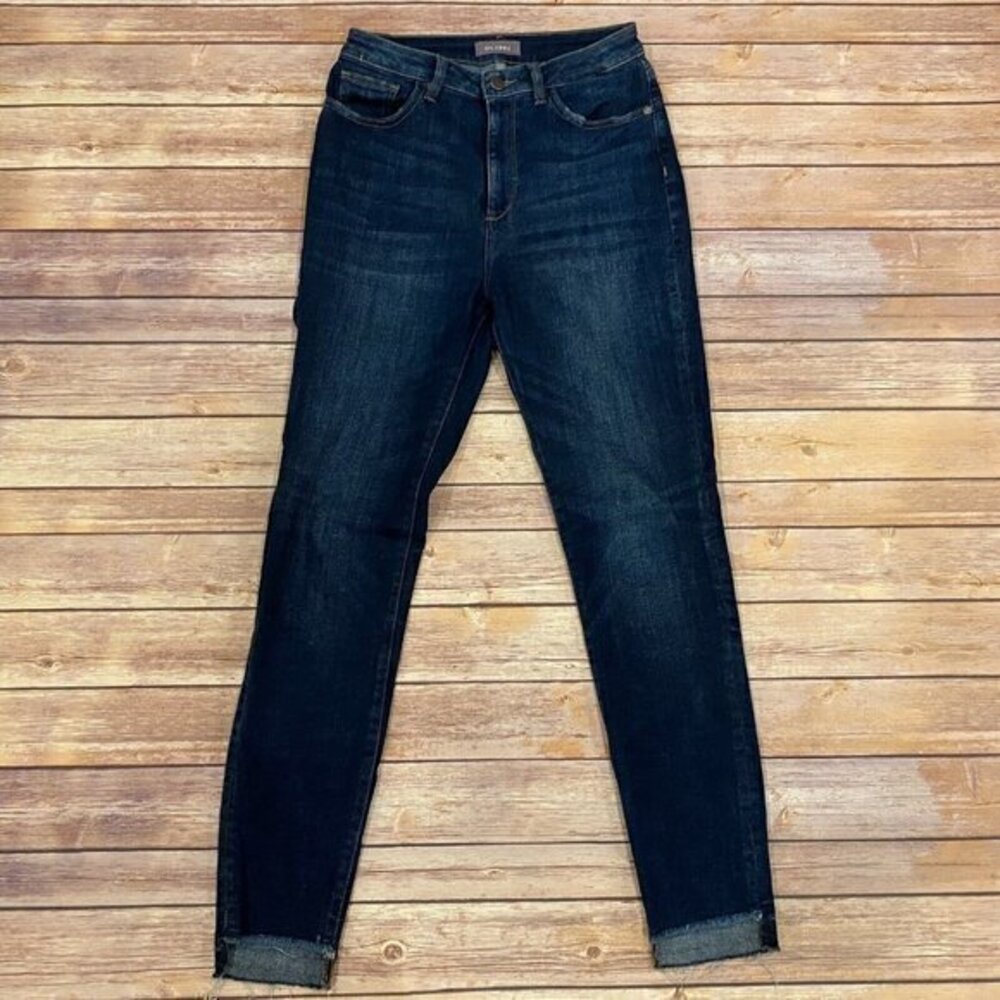 DL1961 Chrissy Ultra High Rise Skinny Jeans in Wakely Step Hem Dark Wash